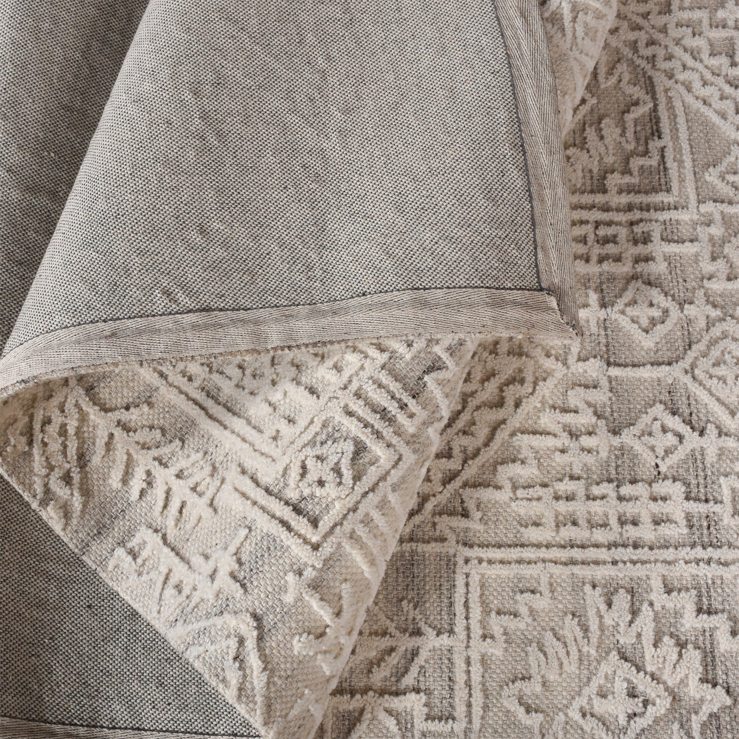 Area Rug, Bedroom Rug, Living Room Rug, Living Area Rug, Indian Rug, Office Carpet, Office Rug, Shop Rug Online, Wool Polyester Blend, Grey, Natural White, Pitloom, All Loop , traditional