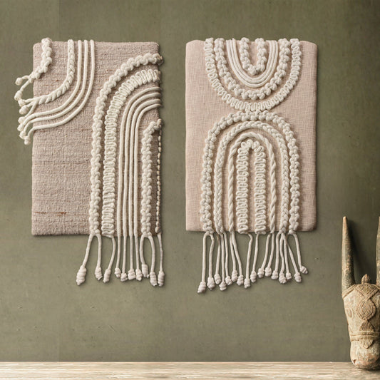 DARIN WALL ART AND LAMAS WALL ART - BEIGE-IVORY/IVORY - HAND WOVEN / OVER TUFTED - WOOL & MDF