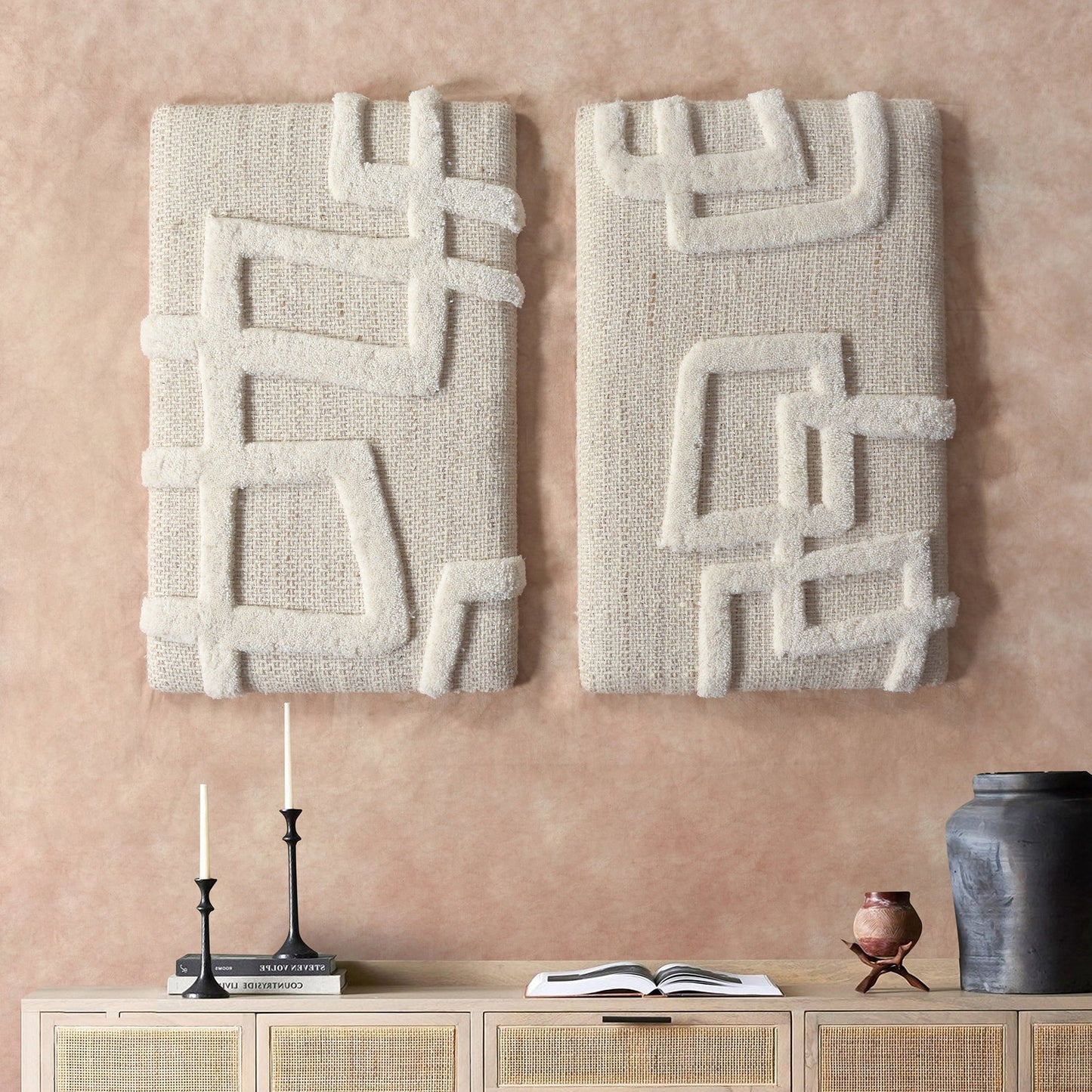 MURISTAN WALL ART AND MAALOT WALL ART - BEIGE/IVORY - HAND WOVEN / OVER TUFTED - WOOL & MDF