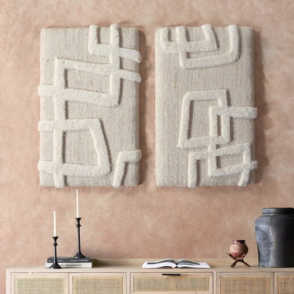 MURISTAN WALL ART AND MAALOT WALL ART - BEIGE/IVORY - HAND WOVEN / OVER TUFTED - WOOL & MDF