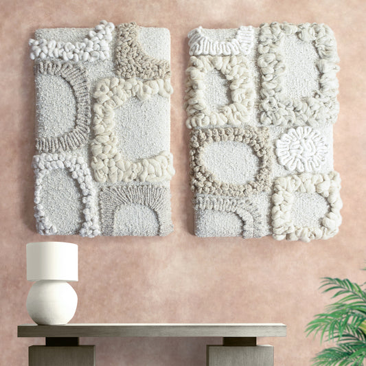 NUADDA WALL ART AND NAOISE WALL ART - IVORY/BEIGE - HANDMADE - WOOL & MDF