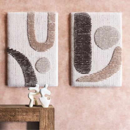 PIRES WALL ART AND OSASCO WALL ART - IVORY/BROWN - HAND WOVEN / OVER TUFTED - WOOL & MDF