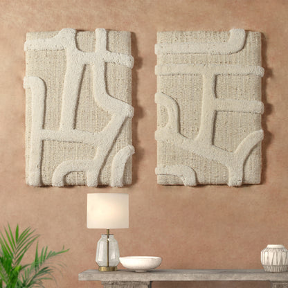 ELONTI WALL ART AND HUVILA WALL ART - BEIGE/IVORY - HAND WOVEN / OVER TUFTED - WOOL & MDF