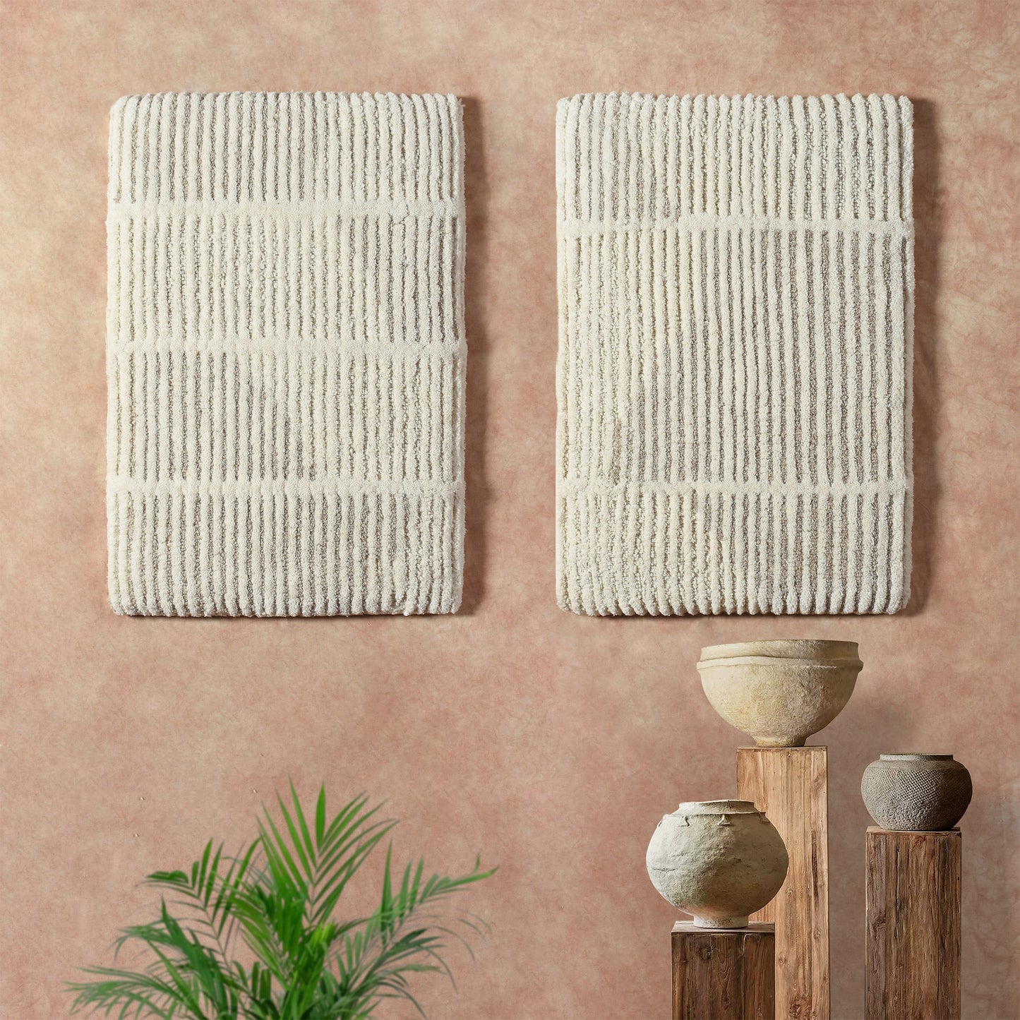 EMILIEN WALL ART AND ENSI WALL ART -  IVORY/NATURAL GREY - HAND WOVEN / OVER TUFTED - WOOL & MDF