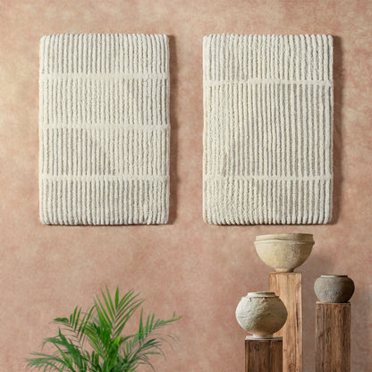 EMILIEN WALL ART AND ENSI WALL ART -  IVORY/NATURAL GREY - HAND WOVEN / OVER TUFTED - WOOL & MDF
