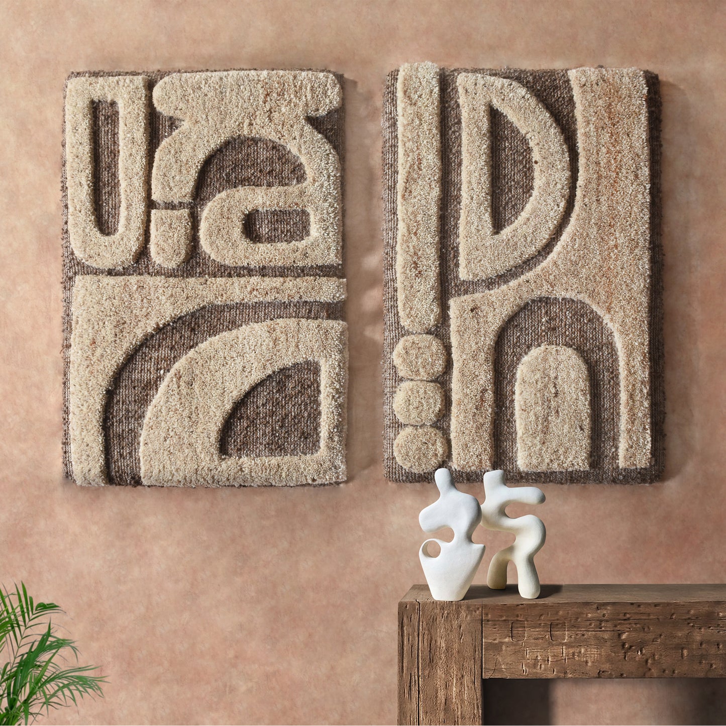 HABAD WALL ART - AND HAGIL WALL ART - BROWN/BEIGE - HAND WOVEN/OVER TUFTED - WOOL & MDF