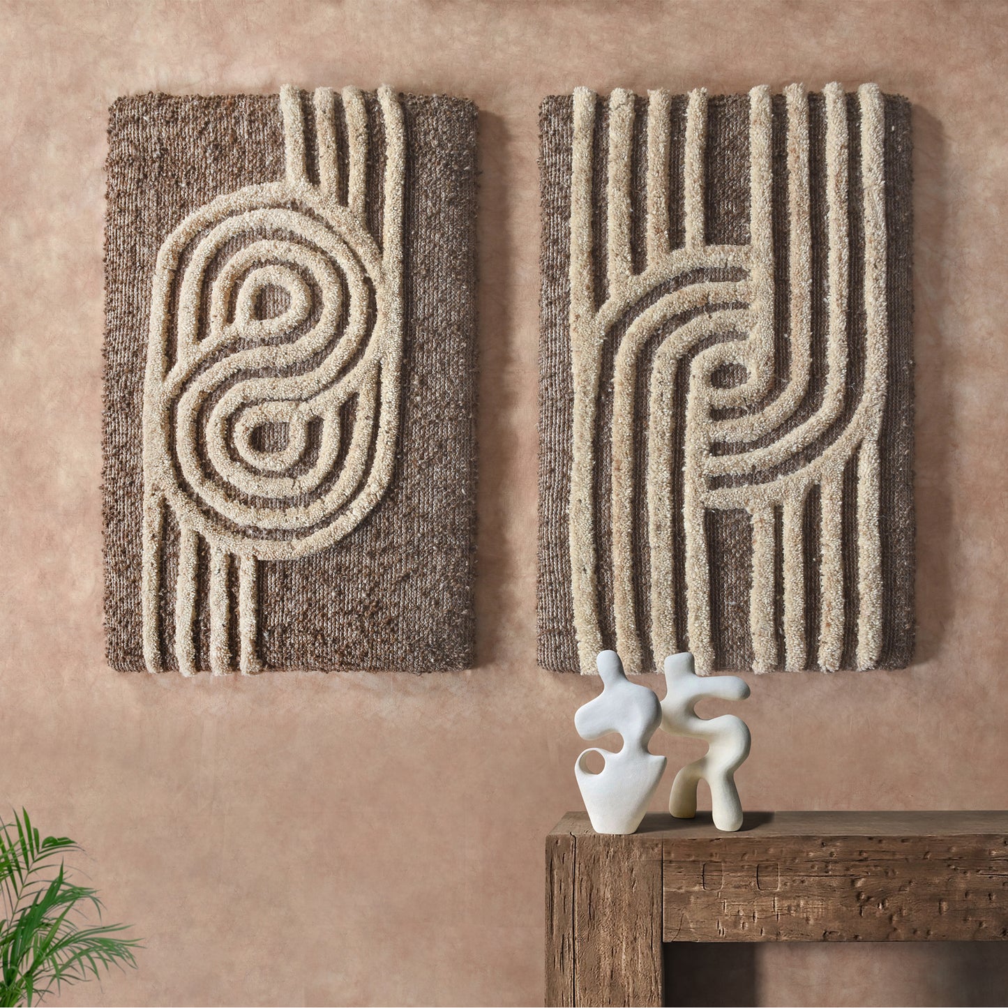 MAMEDOT WALL ART - AND MISGAV WALL ART - BROWN/BEIGE - HAND WOVEN/OVER TUFTED - WOOL & MDF