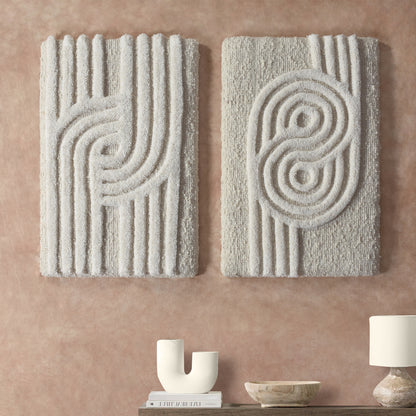 MISGAV WALL ART - AND MAMEDOT WALL ART - IVORY - HAND WOVEN/OVER TUFTED - WOOL & MDF