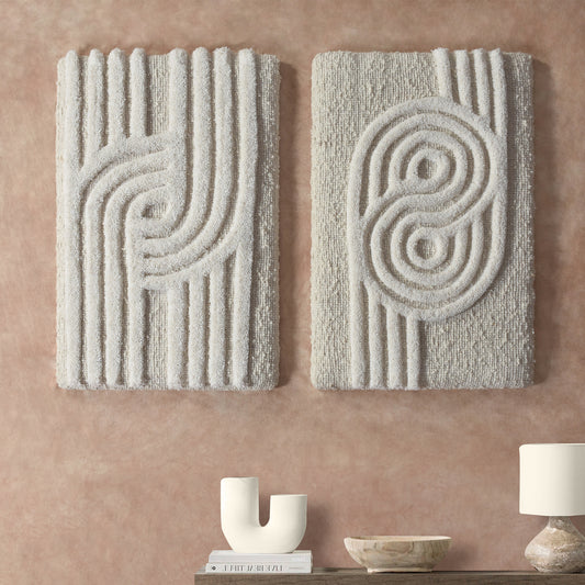 MISGAV WALL ART - AND MAMEDOT WALL ART - IVORY - HAND WOVEN/OVER TUFTED - WOOL & MDF
