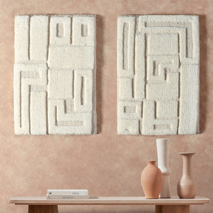 PUISTO WALL ART AND ERKON WALL ART - BEIGE/IVORY - HAND WOVEN / OVER TUFTED - WOOL & MDF