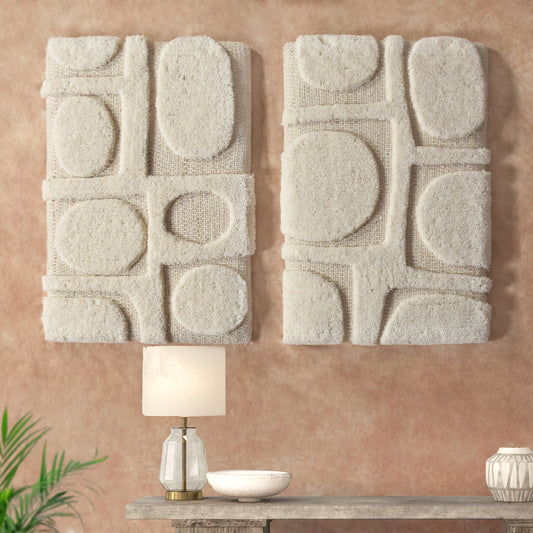 YAKUTAT WALL ART AND YUKLA WALL ART - BEIGE/IVORY - HAND WOVEN / OVER TUFTED - WOOL & MDF