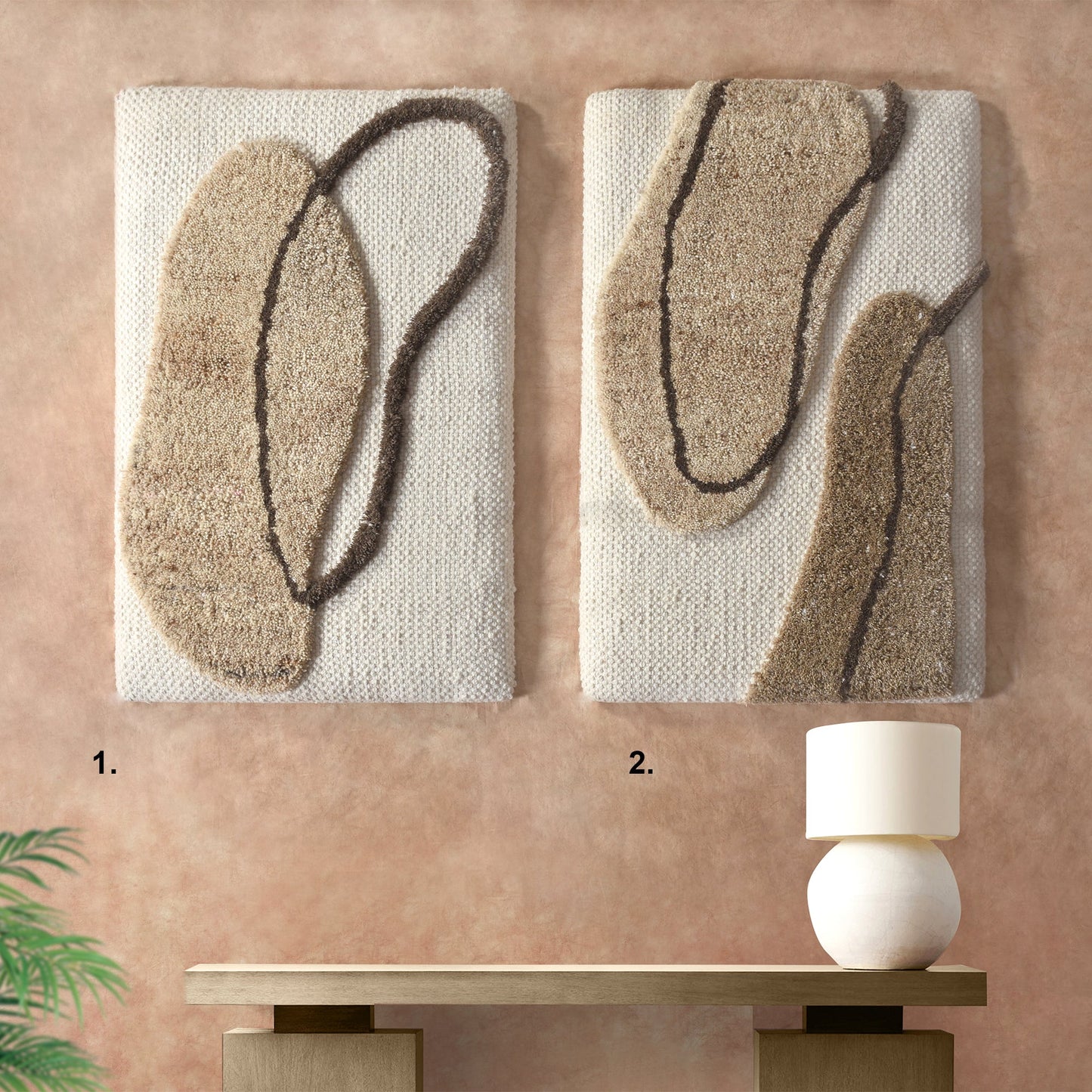 ZUCKERT WALL ART AND ZIEMLAK WALL ART - IVORY/BEIGE/BROWN - HAND WOVEN / OVER TUFTED - WOOL & MDF