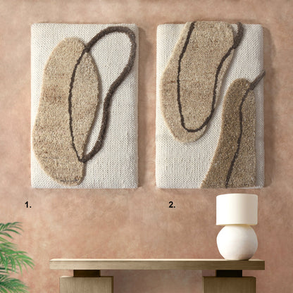 ZUCKERT WALL ART AND ZIEMLAK WALL ART - IVORY/BEIGE/BROWN - HAND WOVEN / OVER TUFTED - WOOL & MDF