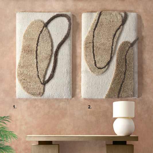 ZUCKERT WALL ART AND ZIEMLAK WALL ART - IVORY/BEIGE/BROWN - HAND WOVEN / OVER TUFTED - WOOL & MDF