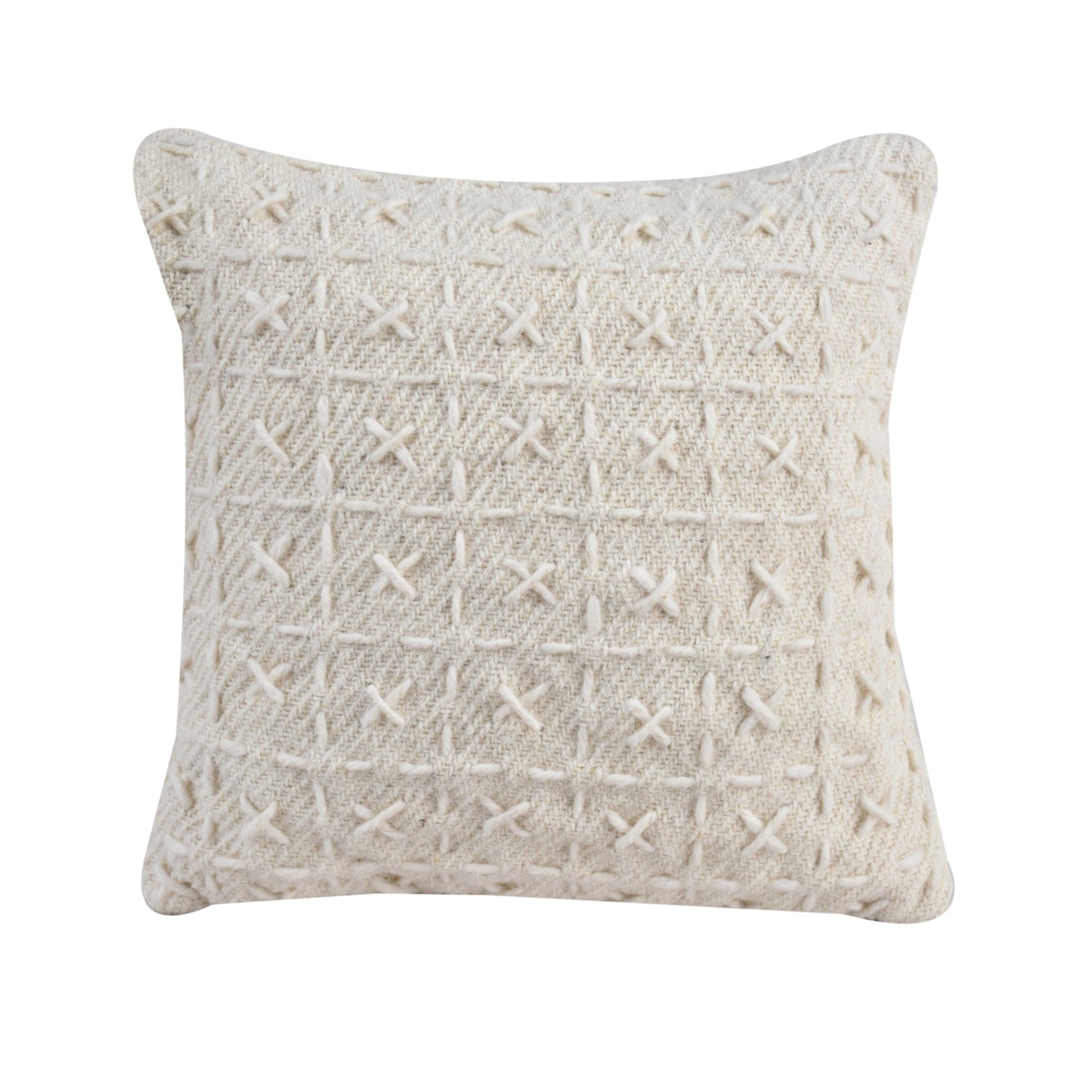 Alamosa Cushion, 45x45 cm, Natural White, Wool, Hand Made, Hm Stitching, Flat Weave