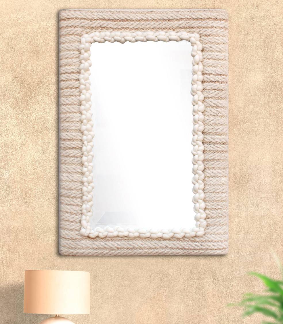 ALBAC WALL MIRROR - IVORY/BEIGE - HAND WOVEN - WOOL & MDF