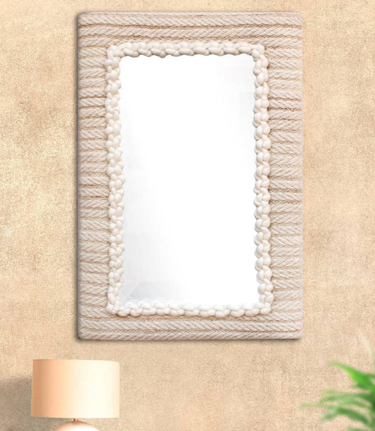 ALBAC WALL MIRROR - IVORY/BEIGE - HAND WOVEN - WOOL & MDF