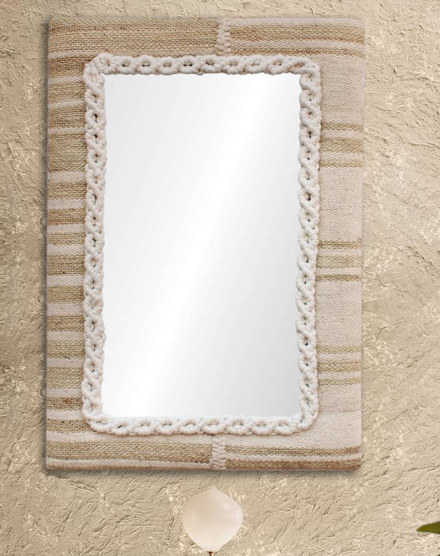 AMPOR WALL MIRROR - IVORY - HAND WOVEN - JUTE /WOOL & MDF