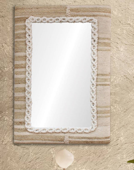 AMPOR WALL MIRROR - IVORY - HAND WOVEN - JUTE /WOOL & MDF
