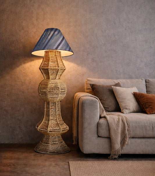 ANIX FLOOR LAMP - NATURAL/BLUE - HAND MADE - JUTE/DENIM