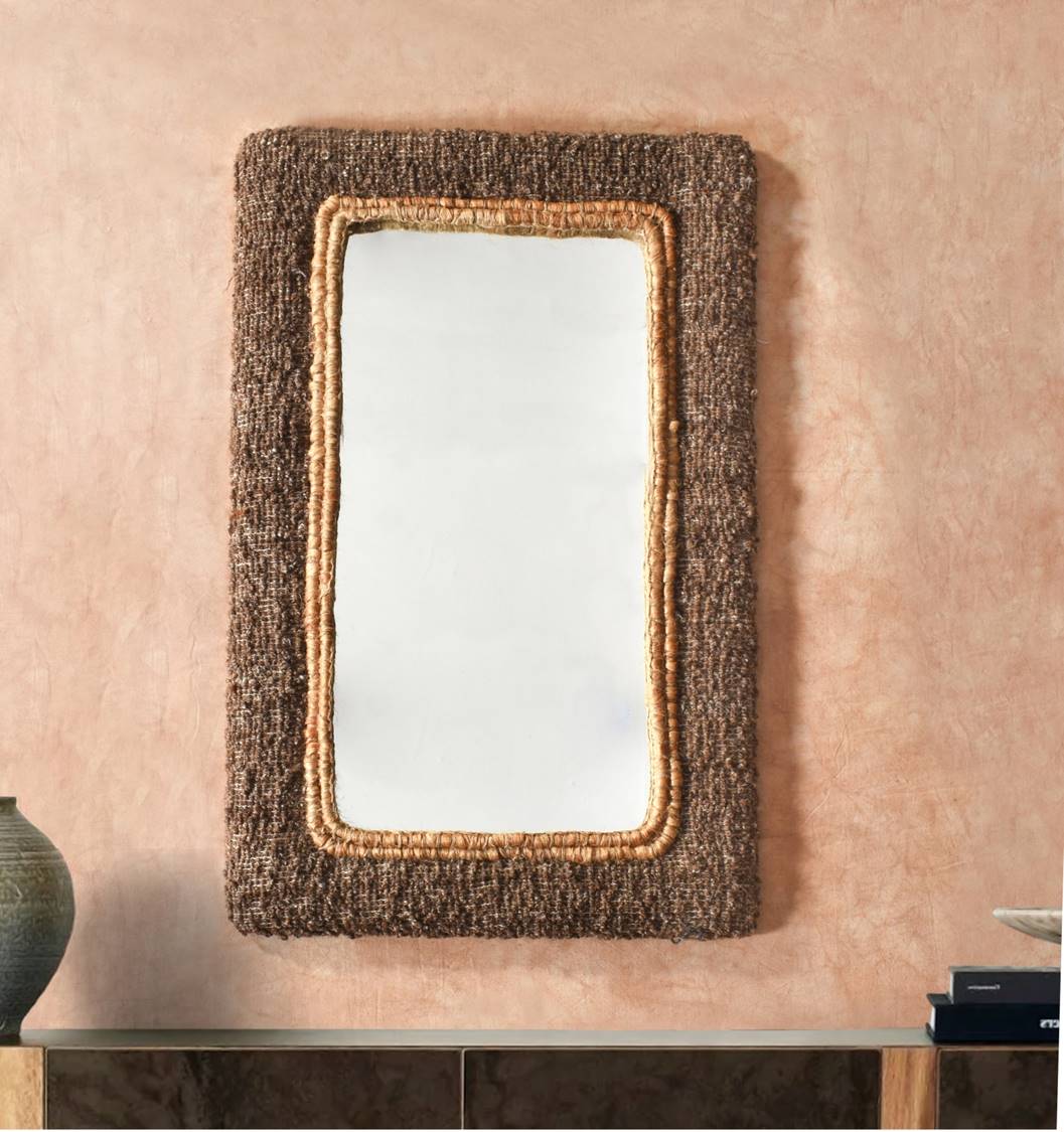 ARROYA-II WALL MIRROR - BROWN/NATURAL- HAND WOVEN - WOOL/JUTE & MDF