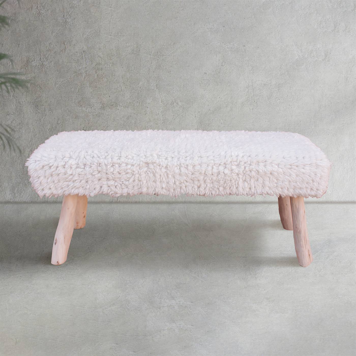 Arthur Bench, 120x40x50 cm, Natural White, NZ Wool, Table Tufted, Bm Sn, All Cut
