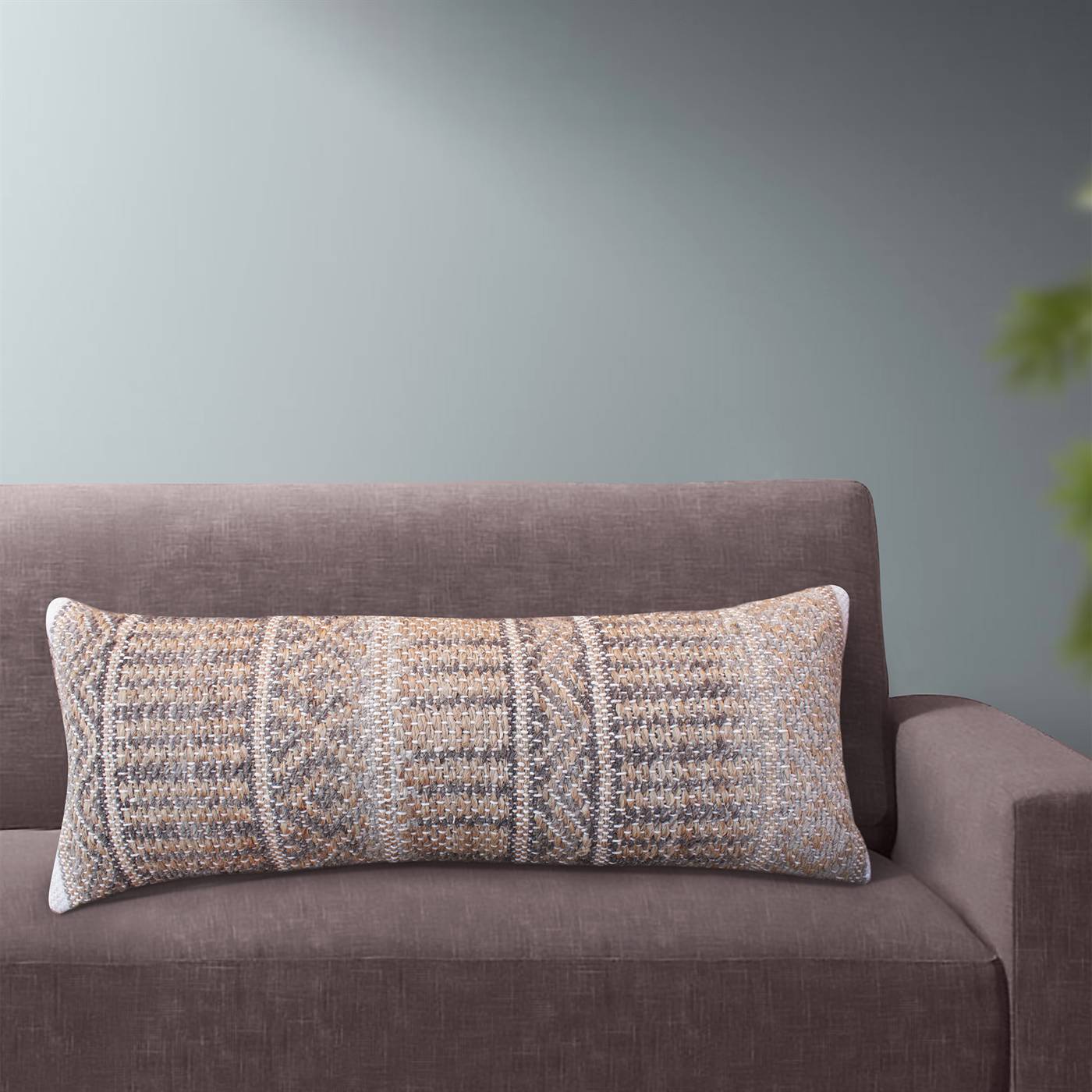 Askin Lumber Cushion, 36x91 cm, Natural, Grey, Jute, Wool, Hand Woven, Pitloom, Flat Weave