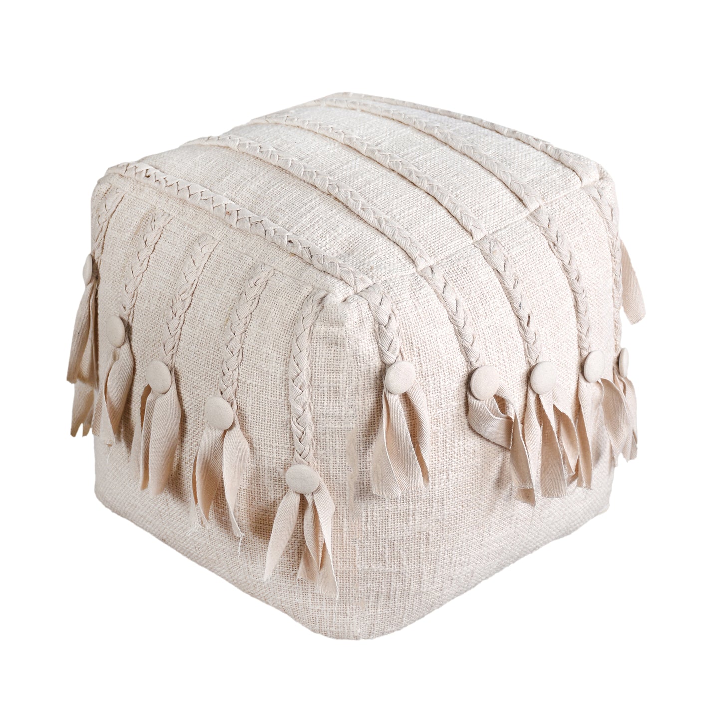 AUDUBON  POUF - IVORY - HAND MADE - COTTON