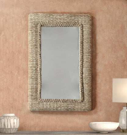BALANDRA WALL MIRROR - IVORY/NATURAL - HAND WOVEN - JUTE /WOOL/COTTON & MDF