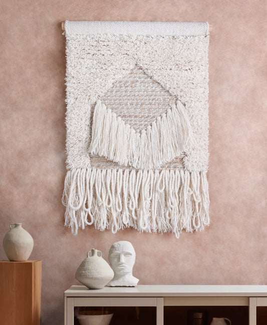 BASCOV WALL HANGING - NATURAL/IVORY - HAND WOVEN - JUTE + WOOL