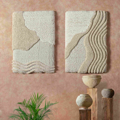 BERTHA WALL ART AND BETONI WALL ART - IVORY/BEIGE - HAND WOVEN / OVER TUFTED - WOOL & MDF