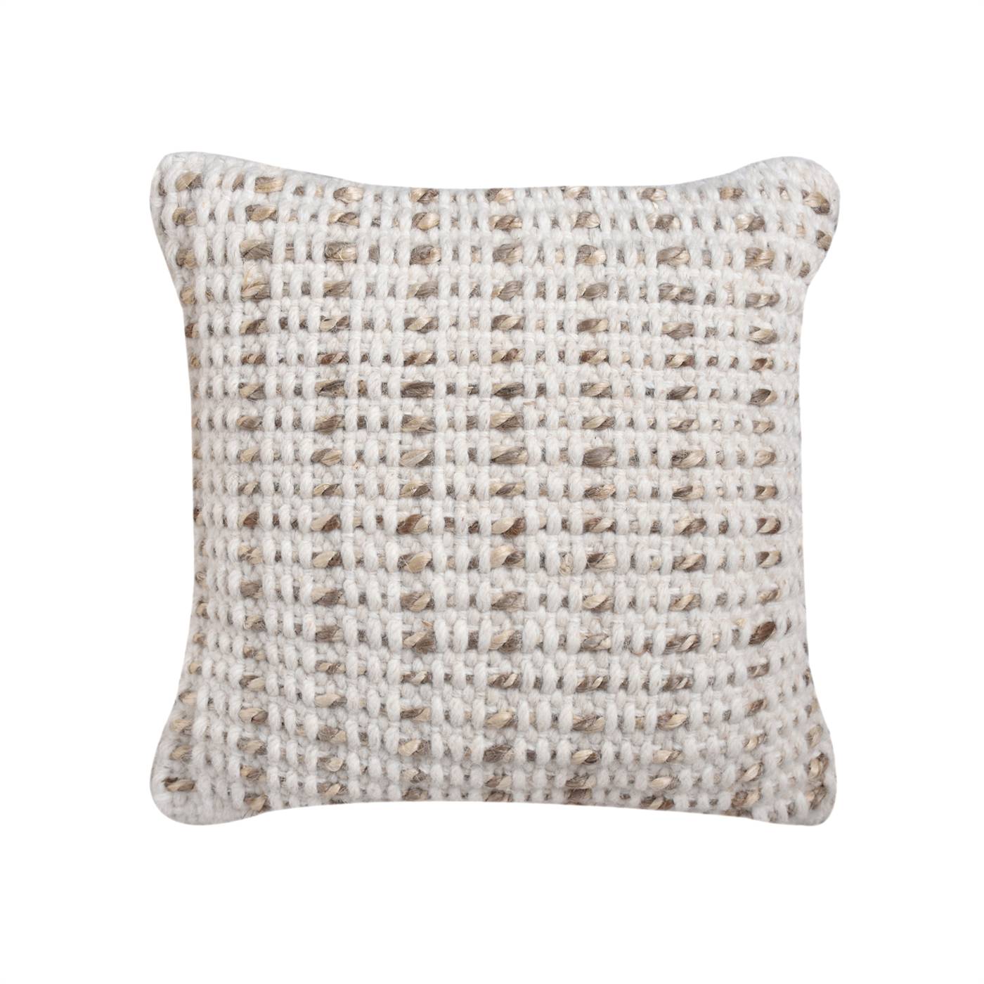 Brenda Cushion, 45x45 cm, Natural, Natural White, Wool, Jute, Hand Woven, Pitloom, Flat Weave 
