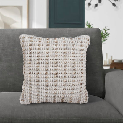 Brenda Cushion, 45x45 cm, Natural, Natural White, Wool, Jute, Hand Woven, Pitloom, Flat Weave 