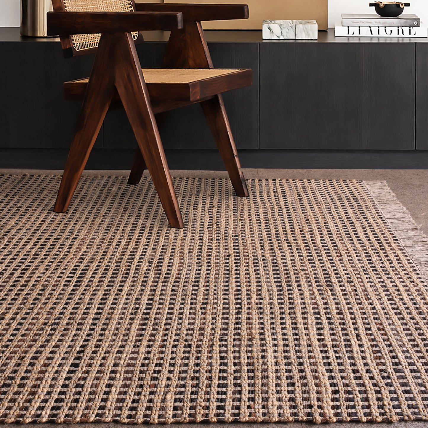 CAHILL RUG - LEATHER/ JUTE