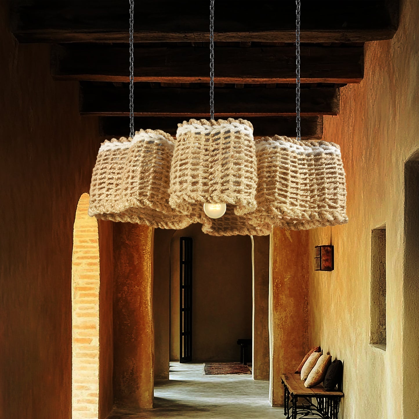 CANDACE LAMP - NATURAL/IVORY - HAND MADE - JUTE/WOOL