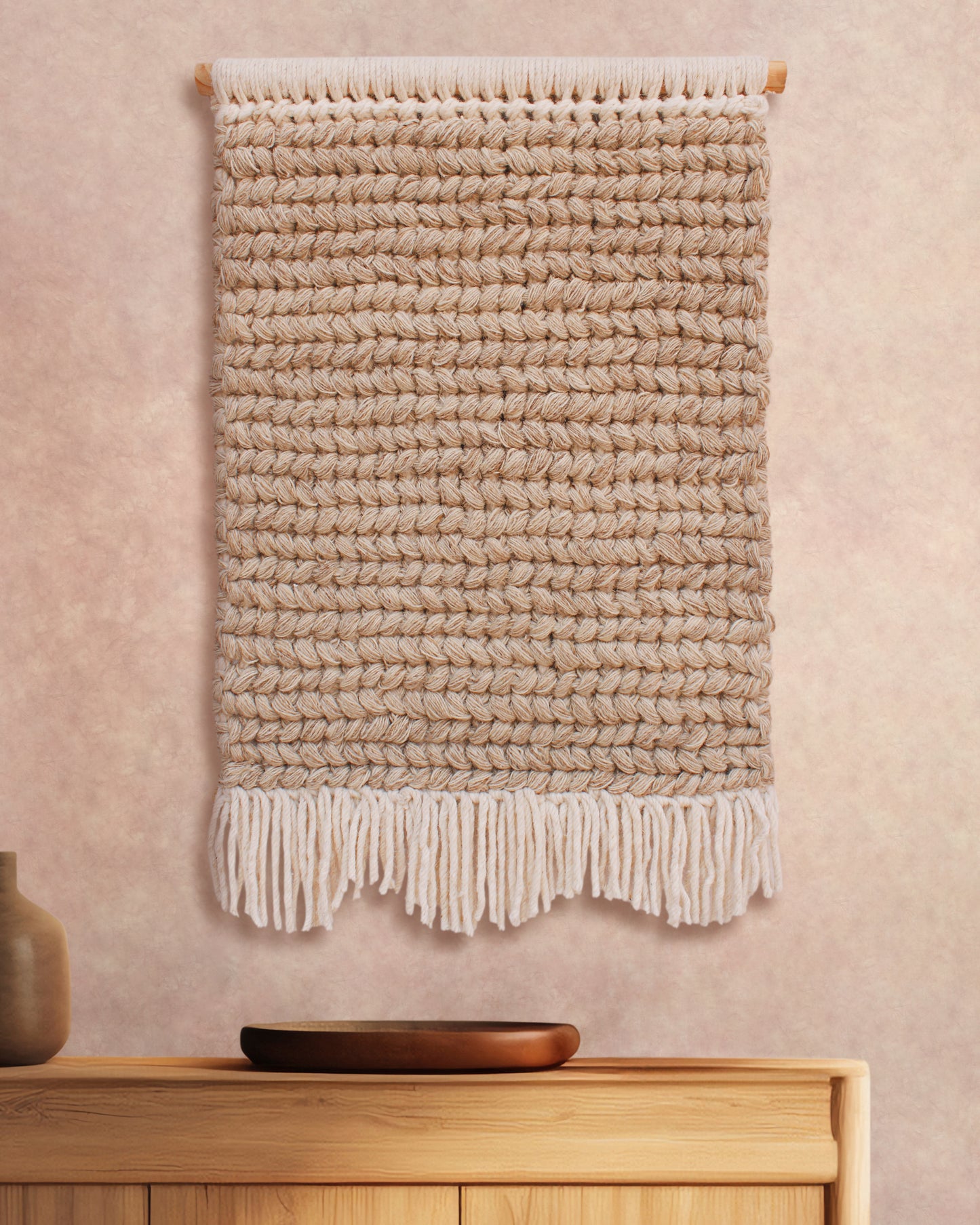 CERNAV WALL HANGING - BEIGE/IVORY - HAND KNITTED - WOOL