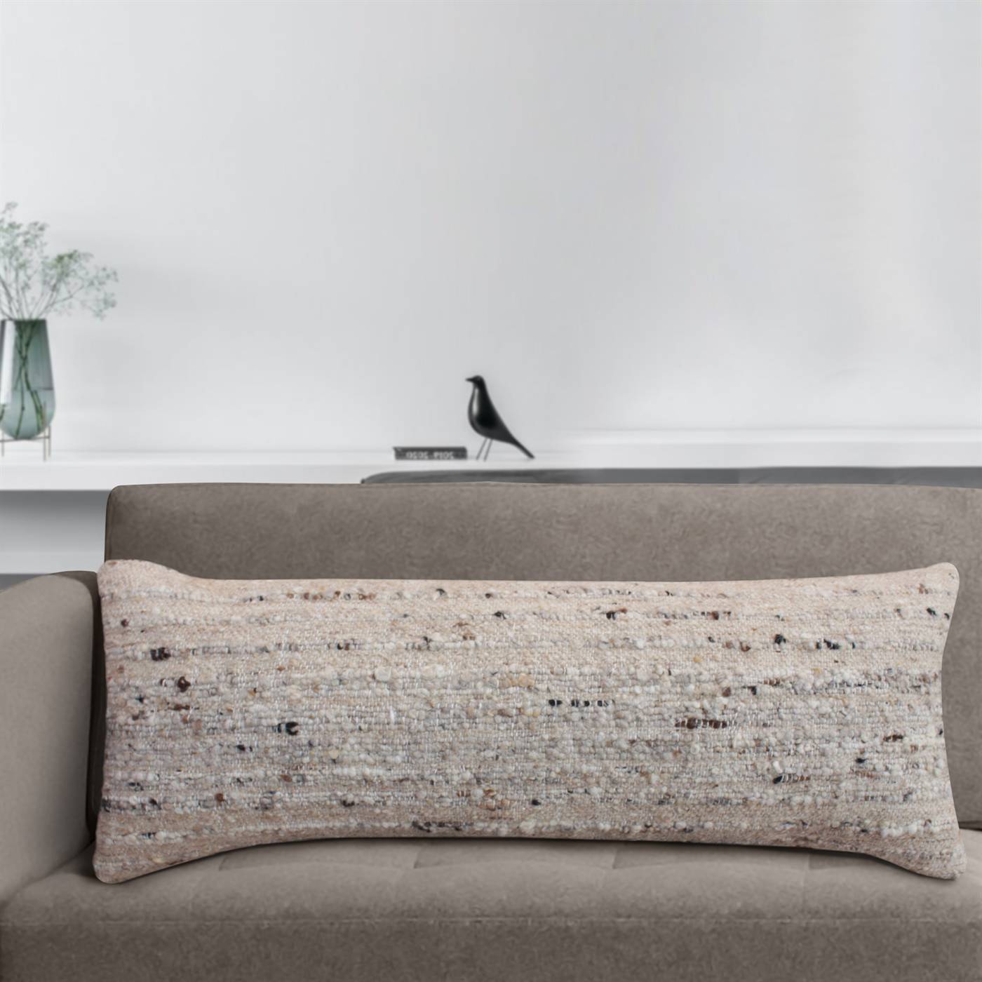 Crane Lumber Cushion, 36x91 cm, Beige, Wool, Punja Kelim, Punja, Flat Weave