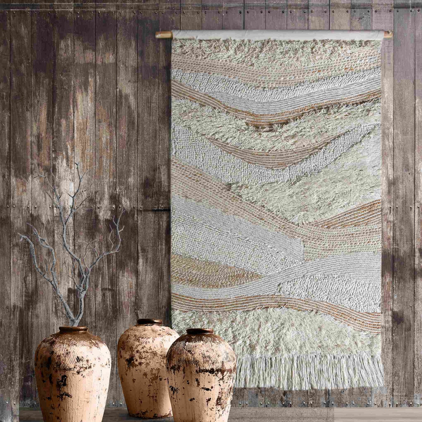 CROSSWALL WALL HANGING - IVORY/NATURAL - HAND MADE - WOOL + JUTE
