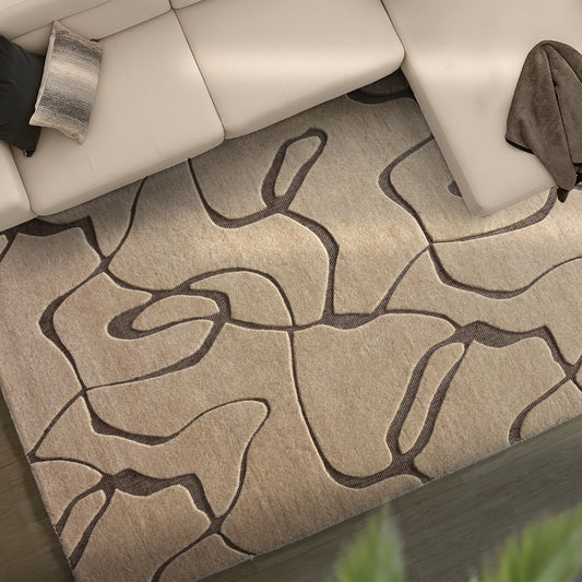 CLOVEZ RUG - LIGHT BEIGE/BROWN - HAND WOVEN/OVER TUFTED - WOOL