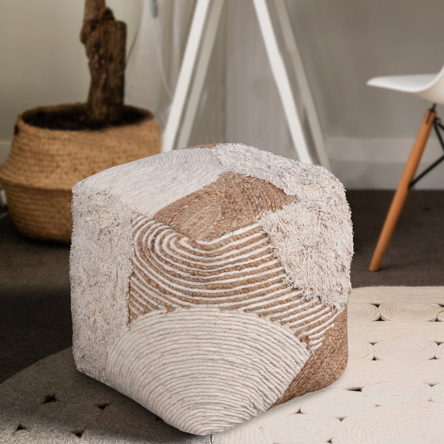 DINSMORE POUF - JUTE/ WOOL/ COTTON SALVAGE
