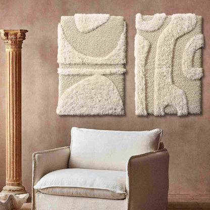 ELINE WALL ART AND GILLAIN WALL ART -  IVORY - HAND WOVEN / OVER TUFTED - WOOL & MDF