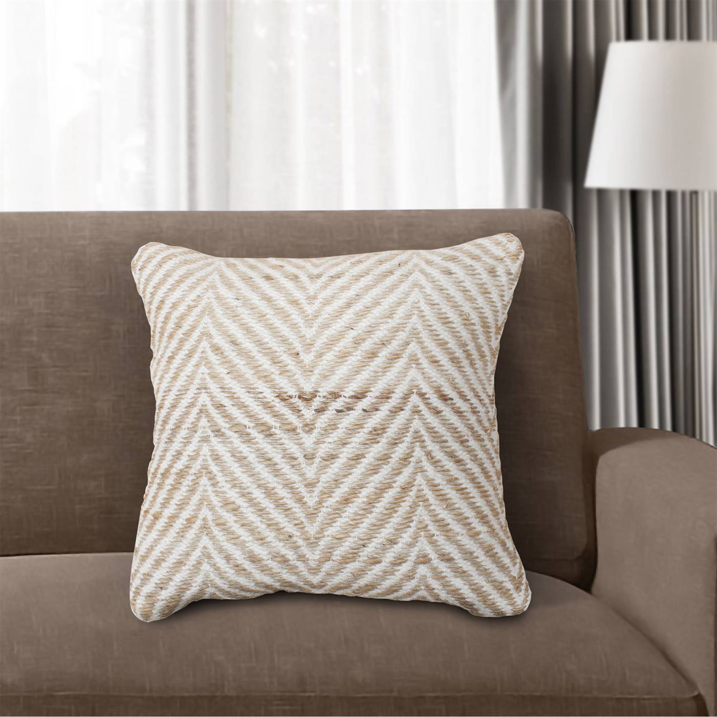 Genil Cushion, 45x45 cm, Natural, Natural White, Jute, Wool, Hand Woven, Pitloom, Flat Weave 