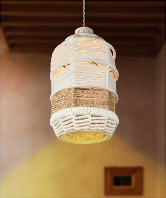 GUARIBA-II LAMP - IVORY/NATURAL - HAND MADE - WOOL DORI + JUTE