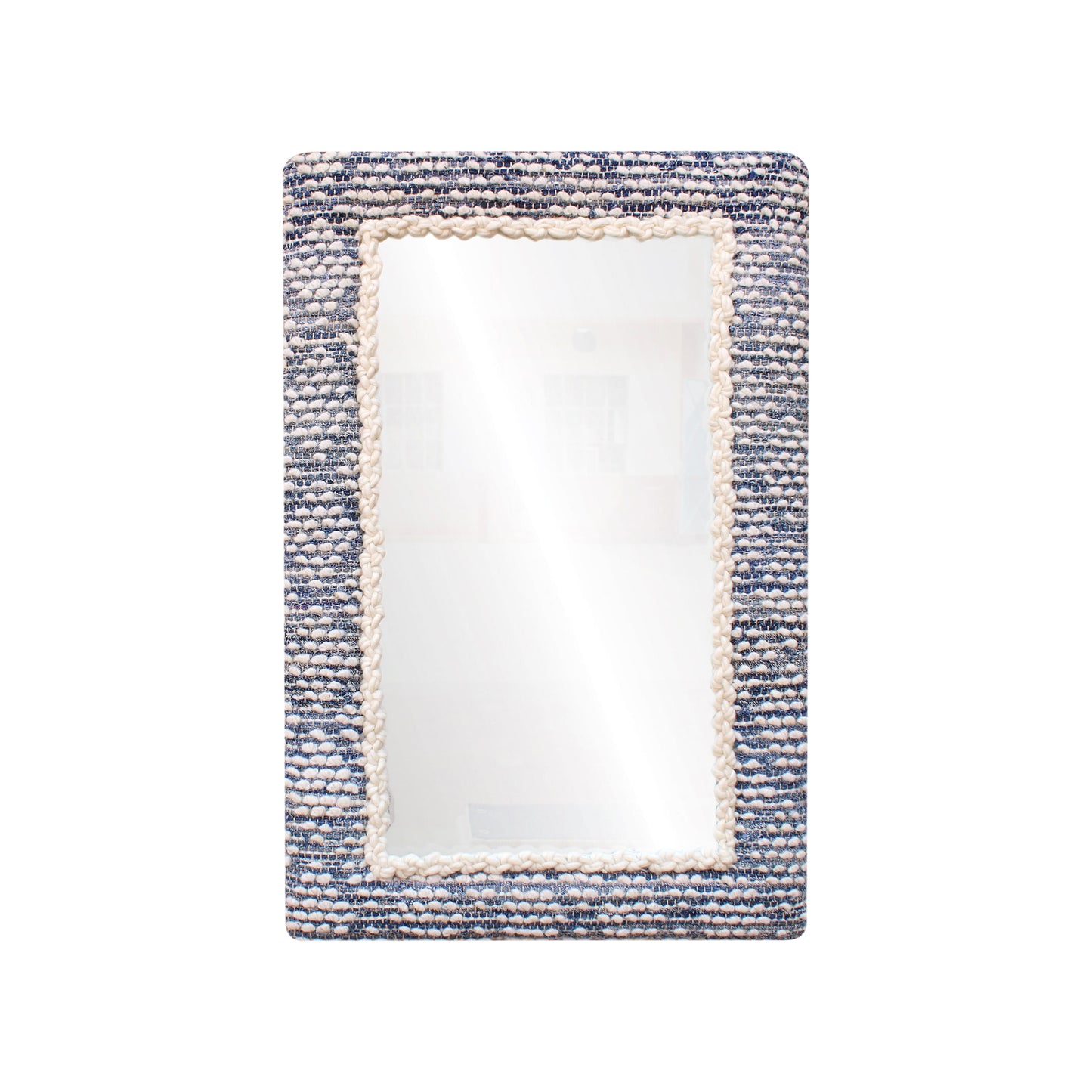 HAKEA WALL MIRROR - IVORY/BLUE - HAND WOVEN - WOOL/COTTON DENIM & MDF