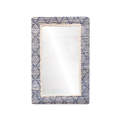 HAKEA WALL MIRROR - IVORY/BLUE - HAND WOVEN - WOOL/COTTON DENIM & MDF