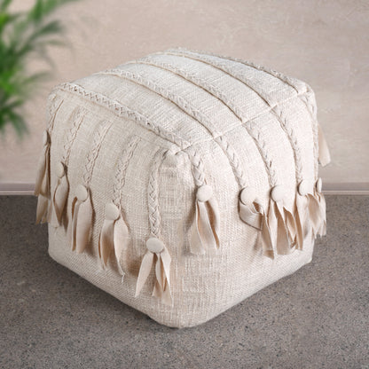AUDUBON  POUF - IVORY - HAND MADE - COTTON