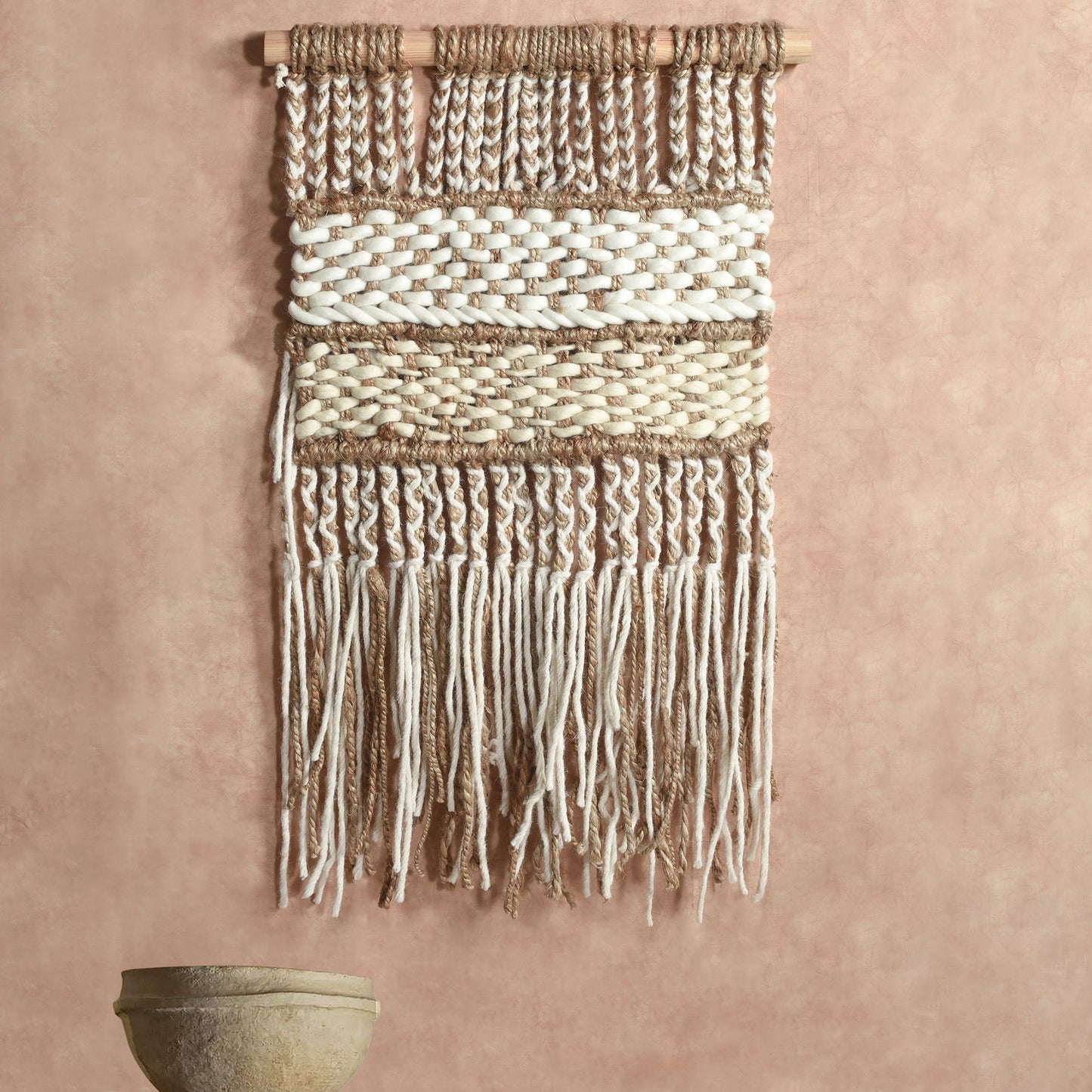 HOLAR WALL HANGING - NATURAL/IVORY - HAND KNITTED - JUTE + WOOL