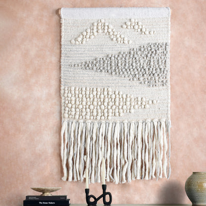 HUNEDO WALL HANGING - IVORY/GREY - HAND WOVEN - WOOL + COTTON SALVAGE