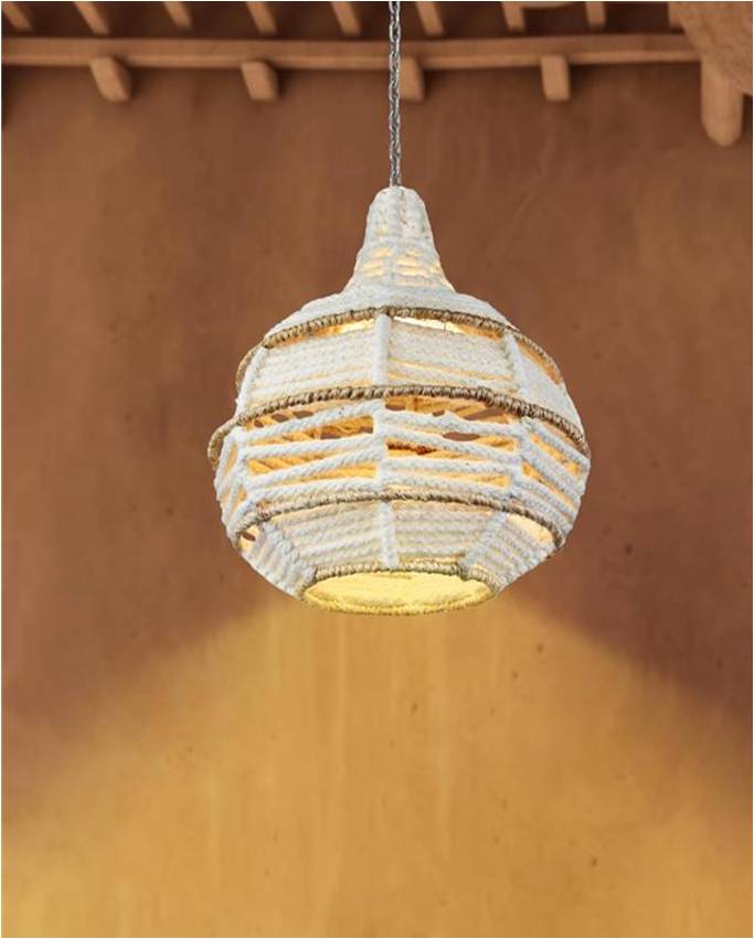 JUNQUEIR LAMP - IVORY/NATURAL - HAND MADE - WOOL DORI + JUTE