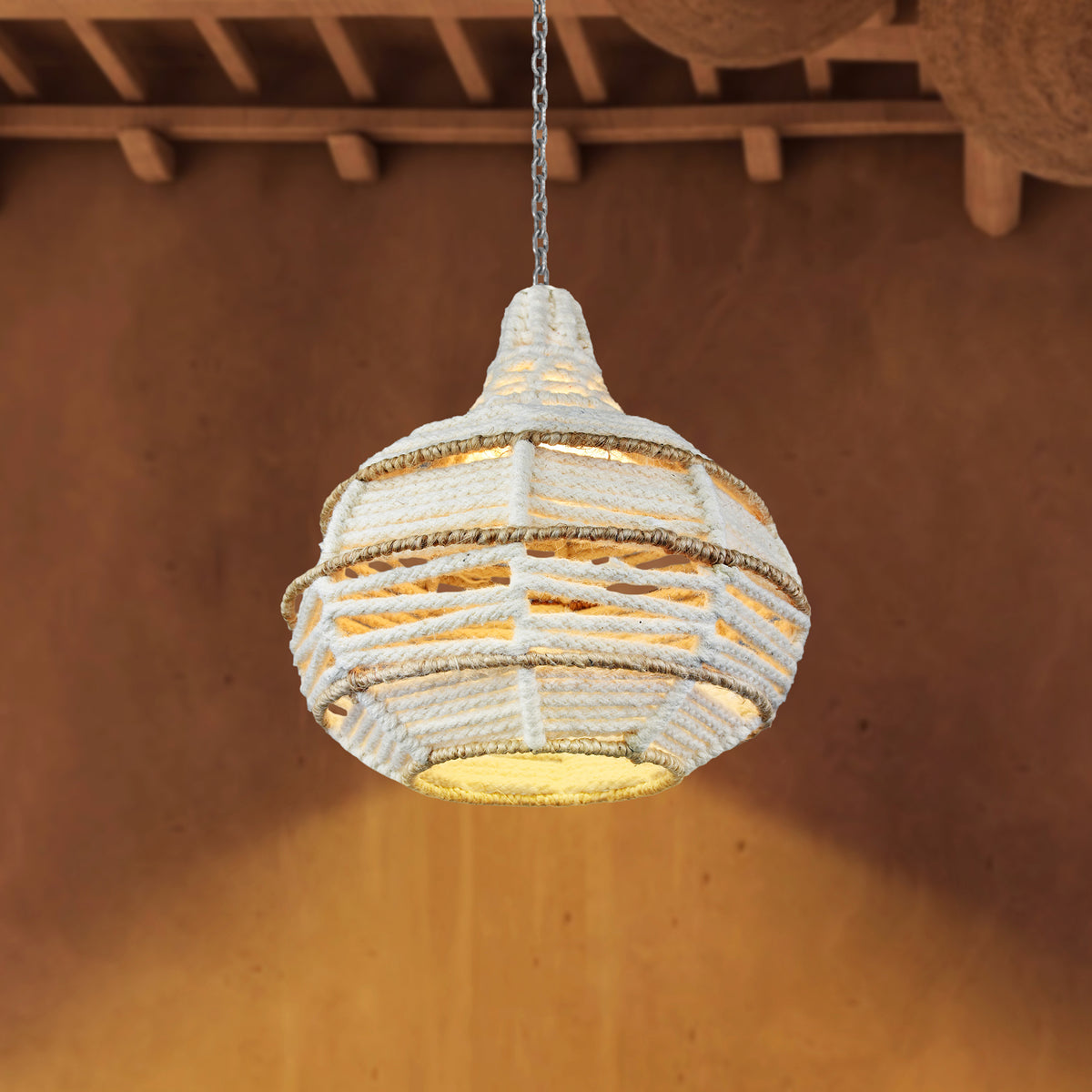 JUNQUEIR LAMP - IVORY/NATURAL - HAND MADE - WOOL DORI + JUTE